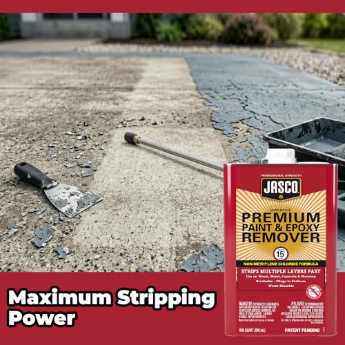 Multi-Surface Paint Stripper - Jasco Premium Paint & Epoxy Remover - Qt - Epoxy, Varnish, Enamel, Latex, & Oil-Based Paint Remover - Concrete, and Masonry Surfaces Bundled with Omni Depot Gloves