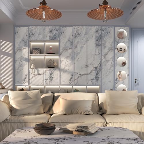 32"x354" Large White Bule Marble Paper Thick Vinyl Granite Adhesive Waterproof peel and stick Wallpaper Textured kitcheh Barthroom Countertops Contact Paper Wall Sticker Top Wall Mural Backsplash Wrap - color: Bule White Gold, size: 32" x 354"