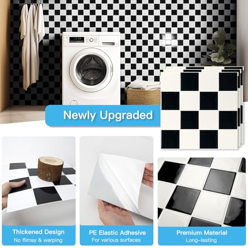 Art3d Grid Peel and Stick Backsplash, 10-Pack, 12 x 12 in, Black & White - color: Black/White