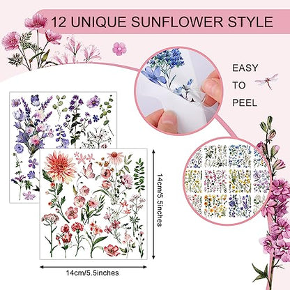 BBTO 12 Sheets Wildflower Rub on Transfers for Crafts Wood Furniture Decor - style: Fresh Flowers