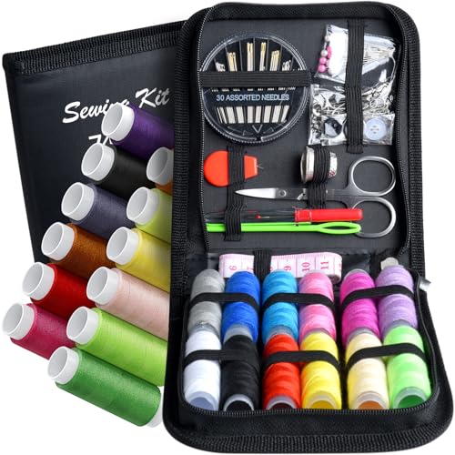 Sewing Kit,Zipper Portable Mini Sewing Kits for Adults,Traveler, Beginner, Emergency,Family Repair,Sewing Supplies with 12 Color Thread,Scissors,Needles,Tape Measure and Other Accessories - size: S