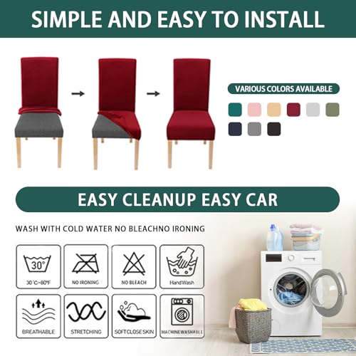 Dining Chair Covers Set of 4, Stretch Spandex Chair Slipcover, Dark Green Chair Slipcovers, Washable Anti-Dust Chair Seat Cover for Kitchen Dining Room, Wedding Party - color: Dark Green, size: 4Pcs