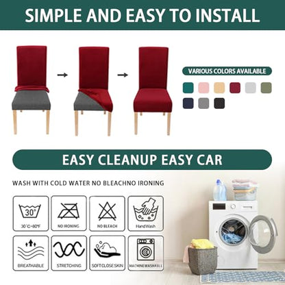 Dining Chair Covers Set of 4, Stretch Spandex Chair Slipcover, Dark Green Chair Slipcovers, Washable Anti-Dust Chair Seat Cover for Kitchen Dining Room, Wedding Party - color: Dark Green, size: 4Pcs