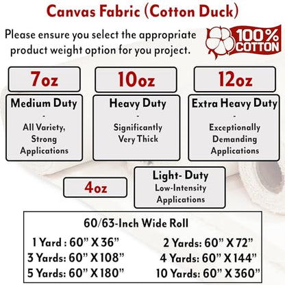 Barcelonetta | Canvas Fabric | Cotton Duck | Lightweight | White 4oz | 60'' Wide | Arts & Crafts, Backings, Covers, Placemats (1 Yard) - color: White 4oz, size: 1 Yard