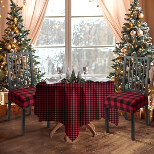 SearchI Dining Chair Seat Covers Set of 4, Rear Covered, Red and Black - color: Christmas Red and Black