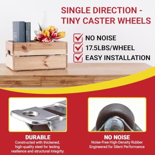 8Pcs 1/2 Inch Mini Rigid Caster Wheels Low Profile, Non Swivel Fixed Casters with Rubber Wheels and Steel Top Plate for Small Electronics, DIY Models, Portable Devices - style: 1/2 Inch