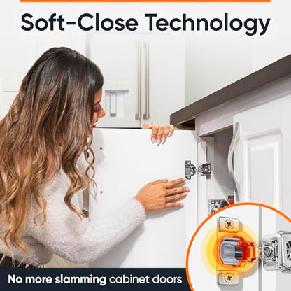 Decobasics 2 Pack Soft Close Cabinet Hinges 1-1/2" Overlay for Kitchen Cabinet Doors, Slow Self-Closing Concealed Hidden Hinges for Face Frame –Stainless Steel, 3-Way Adjustable & Quiet Close Damper - size: 1-1/2 Inch