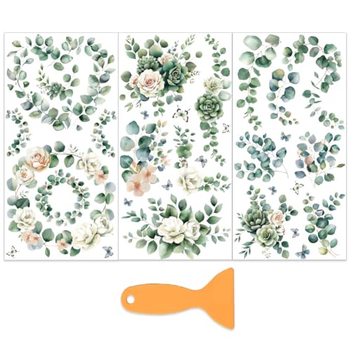 OLYCRAFT 3pcs/Set Eucalyptus Leaves Rub on Transfers for Furniture and Crafts 6x12 inch Rose Furniture Decals Plant Transfer Stickers Rub on Decals with 1pc Scraper for Wood Furnitures Home Decor - style: Eucalyptus