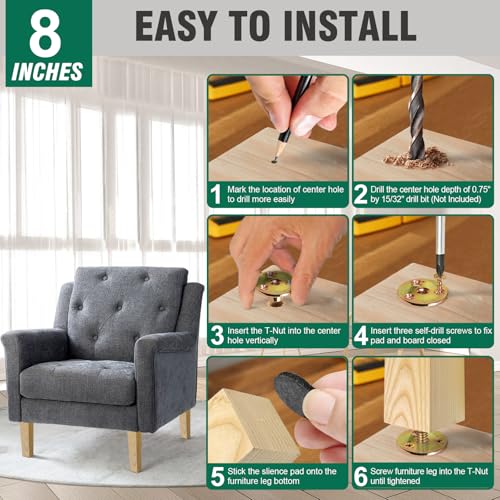 FoDau770 Square Furniture Legs 8 Inch, Ash Wood Legs with 5/16"-18 Bolts - size: 8 Inch