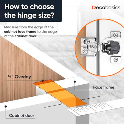Decobasics 4 Pack Soft Close Cabinet Hinges – 1/2" Overlay for Kitchen Cabinet Doors, Slow Self-Closing Concealed Hidden Hinges for Face Frame –Stainless Steel, 3-Way Adjustable & Quiet Close Damper - size: 1/2 Inch