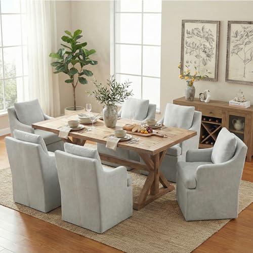 VKNOW Upholstered Dining Chairs Set of 6, Dining Room Chairs with Casters - color: Light Grey, size: 6