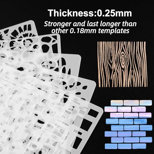 16 Pcs 6x6 Inch Geometric Stencils for Painting,Reusable Abstract Layering Stencils with Texture Bubble Dot Waves Stone Crackle Splatter Patterns for Furniture,Floor,Canvas & DIY Home Decor