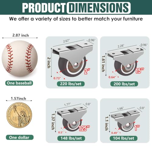 Fixed Caster Wheels 2 Inch Rigid Furniture Wheels Low Profile 4PCS - color: Brown 4PCS, size: 2 inch