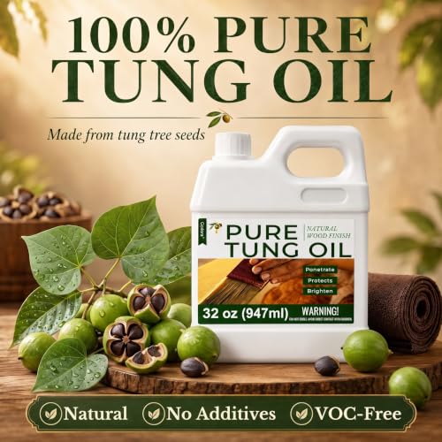32oz 100% Pure Tung Oil for Wood, Food-Safe Waterproof Tung Oil with Towel - size: 32 Fl OZ