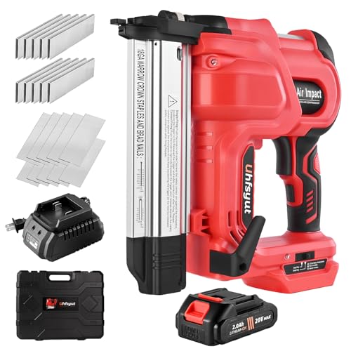 20V Cordless Brad Nailer Stapler - 2-in-1 Heavy Duty Battery Nail Gun with 2000 Nails & Adjustable Depth Control for Professional Woodworking & Home Renovation (One Battery Set) - style: One battery set
