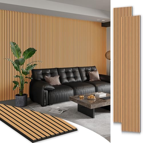 SMARTSTANDARD 2 Pack 106" x 12.6" Wood Slat Wall Panels, Light Brown - color: Light Brown, size: 106" x 25.2"