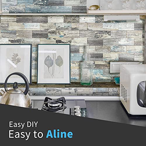 Art3d PVC Peel and Stick Backsplash Wall Tile, 10-Pack, Spruce Grey Rustic - color: Spruce-gray