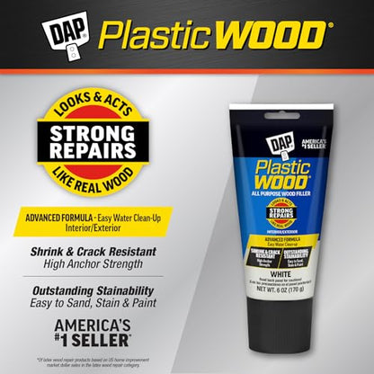 DAP Plastic Wood All Purpose Latex Wood Filler, White, 6 Oz - Packaging may vary