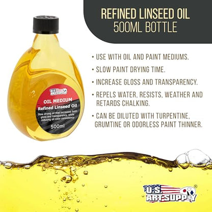 U.S. Art Supply Refined Linseed Oil, 500ml (16.9 oz) Fluid Medium - size: 16.91 Fl Oz (Pack of 1)