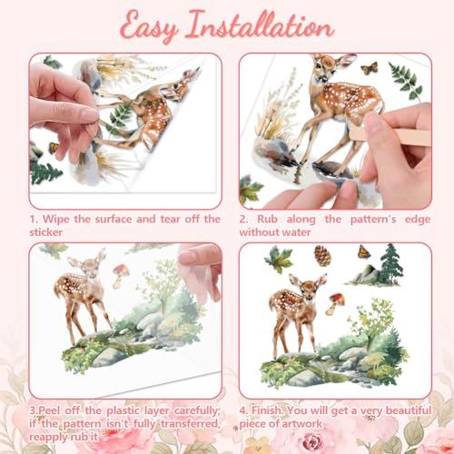 Peacoblue Forest Deer Rub On Transfers for Furniture Craft 6"x12" - style: Forest Deer