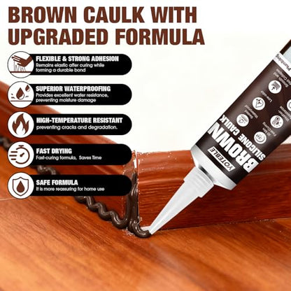 Brown Silicone Caulk, Flexible & Waterproof Caulking, Easy Squeeze - color: Brown