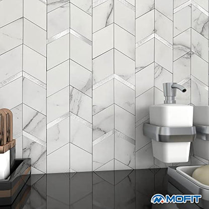 Kitchen Peel and Stick Backsplash Tiles Diamond White Silver 5pcs - color: White Silver, size: 5sheets