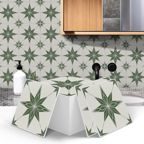 Alwayspon 12 Sheet 6x6inch 3D Thicken Foaming Board Vinyl Backsplash Marble Tiles, Self-Adhesive Peel and Stick Wall Tile Stickers Stick on Subway Tiles for Kitchen Bathroom Wall, Beige Green - color: Beige Green 1