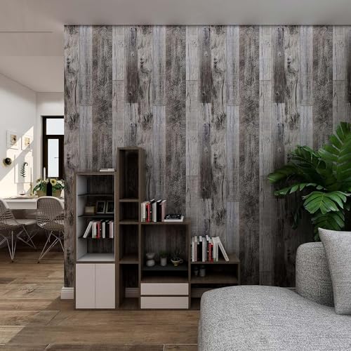 Yun-aeon Natural Wood-Gray Contact Paper Peel and Stick Wallpaper - color: Natural Wood-Gray, size: 17.3" x 80"