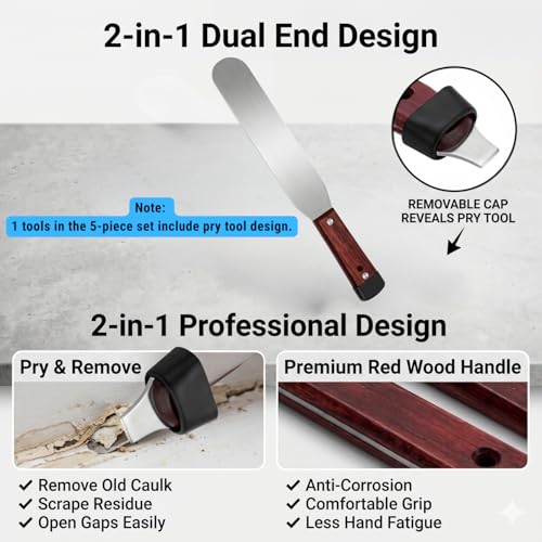 5-Piece Essential Caulk Spatula Set with Wooden Handle - size: 5pcs