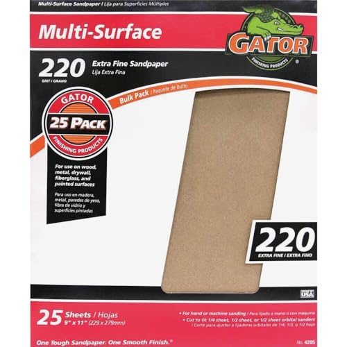 Gator 9" x 11" Multi-Surface Sanding Sheets, 220 Grit, 25 Pack - size: 220 Grit