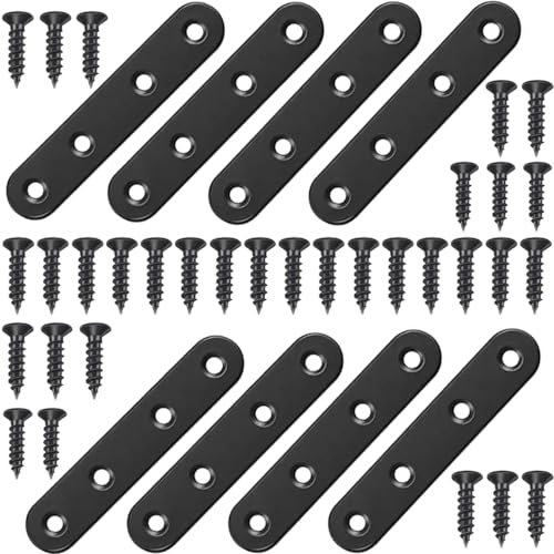 8Pcs Black Stainless Steel Flat Brace Mending Plates, 3 Inch Sturdy Wood Furniture Repair Brackets with Screws - size: 8 Pack