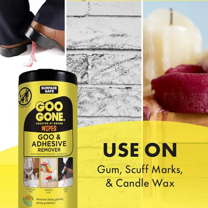 Goo Gone Adhesive Remover Wipes – Removes Stickers, Residue, Grease, Grime, Crayon, Sap, Sticky or Gooey Messes, Pre-Moistened Wipes, 2 Pack, 48 Count - size: 48 Wipes