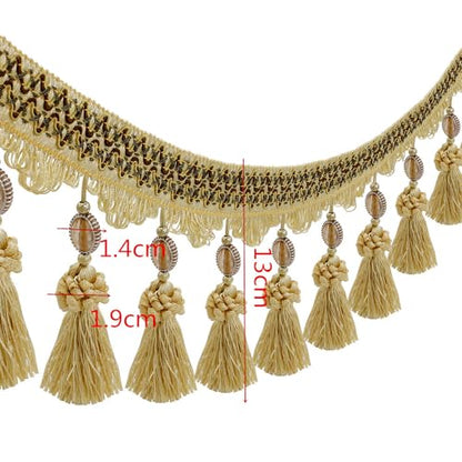 3yards Pom Pom Curtain Fringe Trim Beads Ball Tassel Trimming Sewing Ribbon Upholstery Fabric (Gold) - color: gold
