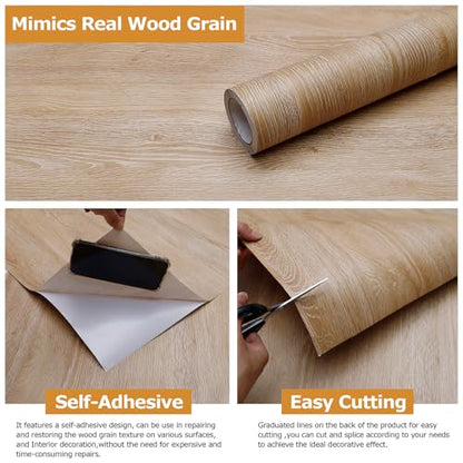 Peel and Stick Wallpaper Contact Paper Wood Oak Wood Grain Contact Paper Thicken Textured for Cabinets and Drawers Countertops Waterproof Self Adhesive Vinyl 23.6" x 196" - color: Natural Oak, size: 23.6"W x 196"L