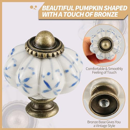 12pcs Ceramic Pumpkin Knobs - Blue Flower - style: Blue Flower