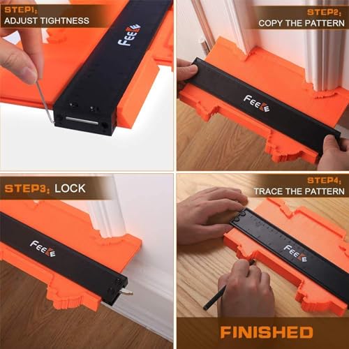 Contour Gauge (12+5 Inch) with Lock, Super Contour Duplicator Gauge Shape and Outline Tool for Woodworking Birthday Gifts for Men Dad Husband Him Tools for Men Construction Ruler Outline Angle Tool - style: New 12+5 Inch