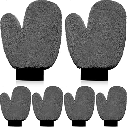 Remerry 6 Pcs Microfiber Mitts with Thumb for Cars Paint Wash Gloves Terry Weave Dusting Mitts - color: Gray