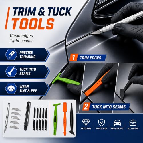 60 Pcs Vinyl Wrap Tool Kit for Car Wrapping, Window Tint Kit with Felt Squeegees, 6 Magnetic Holders, Film Cutter, Utility Knife, Scrapers & Storage Bag for Auto Vinyl, PPF, Decals