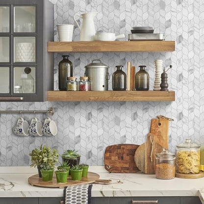 Tilingview 10-Sheet Peel and Stick Backsplash Tile for Kitchen, Self-Adhesive Mosaic Leaf Shape PVC Mixed Metal Wall Tile with Gaps (Leaf Gaps Marble) - color: Leaf Gaps Marble