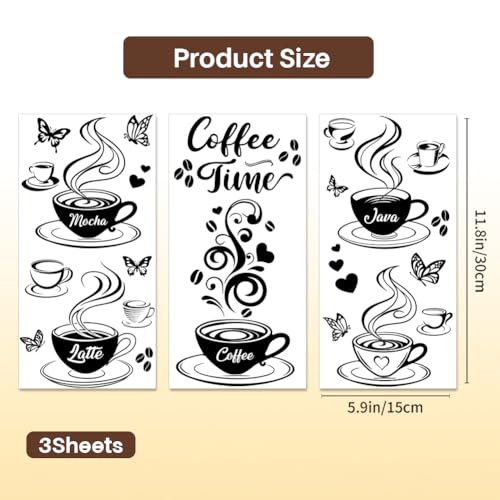 PLIGREAT 3 Sheets Coffee Cup Rub on Transfers Black Coffee Latte Rub on Decals 6" X 12" Waterproof Retro Mocha Java Furniture Transfer Decals for Wood Dressers Drawer Decorative Transfer Stickers - style: Coffee Cup