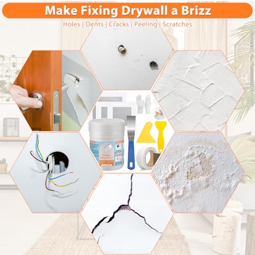 Dry Wall Patch Repair Kit, 22OZ Spackle Wall Repair Paste White Putty with Scraper Mesh Tape, Drywall Hole Repair Patch Kits for Wall Surface Fill Quick & Sheetrock Ceiling Crack Damage Mending
