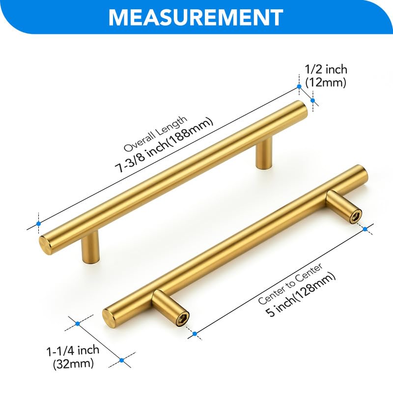 HOME EDIT Gold Cabinet Handles, Drawer Pulls, 5 Inch, 30 Pack - color: Brushed Brass, size: 5 Inch Hole Center