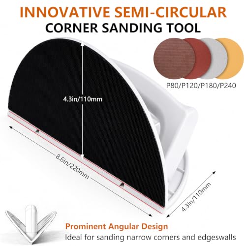 Drywall Corner Sander, Hook and Loop Sanding Tool with 8Pcs Sanding Discs - style: 8Pcs MixGrit