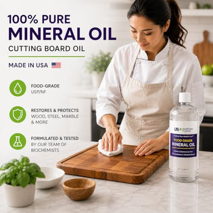 US+ 32oz 100% Pure Mineral Oil - Cutting Board Oil - Food-Grade - USP - Restores & Protects Cutting Boards, Butcher Blocks, Countertops, Steel Surfaces & More (Pack of 2) - size: 32 Fl Oz (Pack of 2)