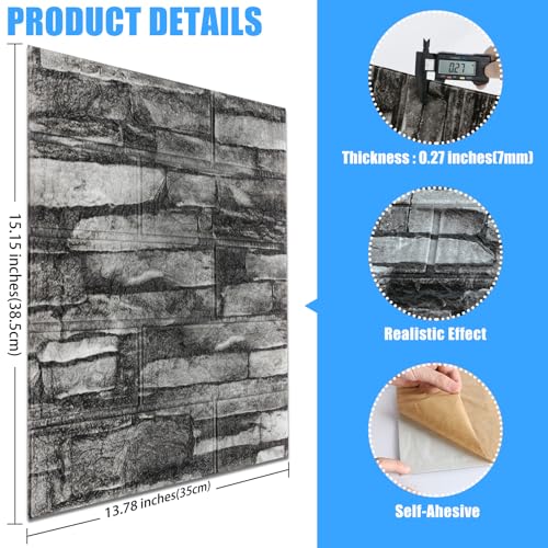 Peel and Stick 3D Foam Stone Wall Panels, Self Adhesive Wallpaper - color: Black Rock, size: 20 PACK