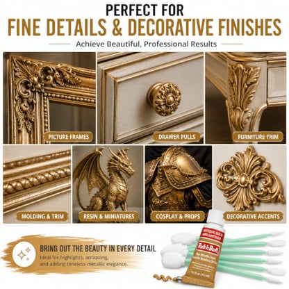 Rub n Buff Wax Metallic Antique Gold, Rub and Buff Finish, 0.5-Fluid Ounce, Pixiss Blending and Application Tools for Applying Metallic Wax Paint - color: Antique Gold