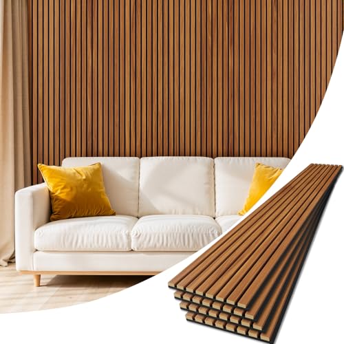 4 Pack Acoustic Wood Panels for Wall 94.48" x 12.79" Soundproof - color: Teak, size: 94" x 12" (4 PCs)