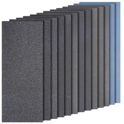 Sand Paper Assortment, 52 Sheets Assorted Grits 120/150/180/240/320/400/600/800/1000/1500/2000/2500/3000, 4 Sheets Each, 9 x 3.6 Inches, Dry & Wet Sanding, Abrasive Sanding Sheets