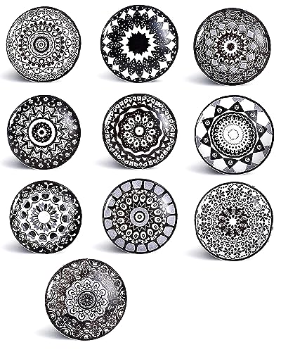 Set of 10 Ceramic Cabinet Colorful Knobs for Kitchen, Cabinet, Drawer, Wardrobe (Black & White1) - color: Black & White1
