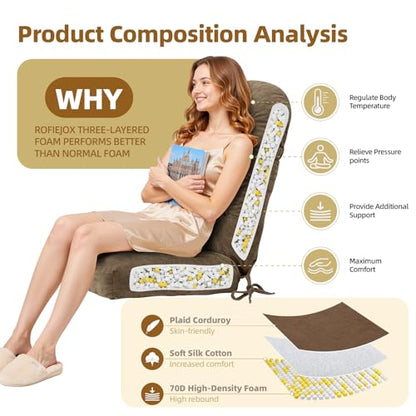 Rocking Chair Cushion - Chenille Fabric, High-Density Sponge, Durable Comfort Non-Slip Bottom Tufted Seat Pads with Ties, Chenille︱Brown, 44x19x4 inch - color: Brown